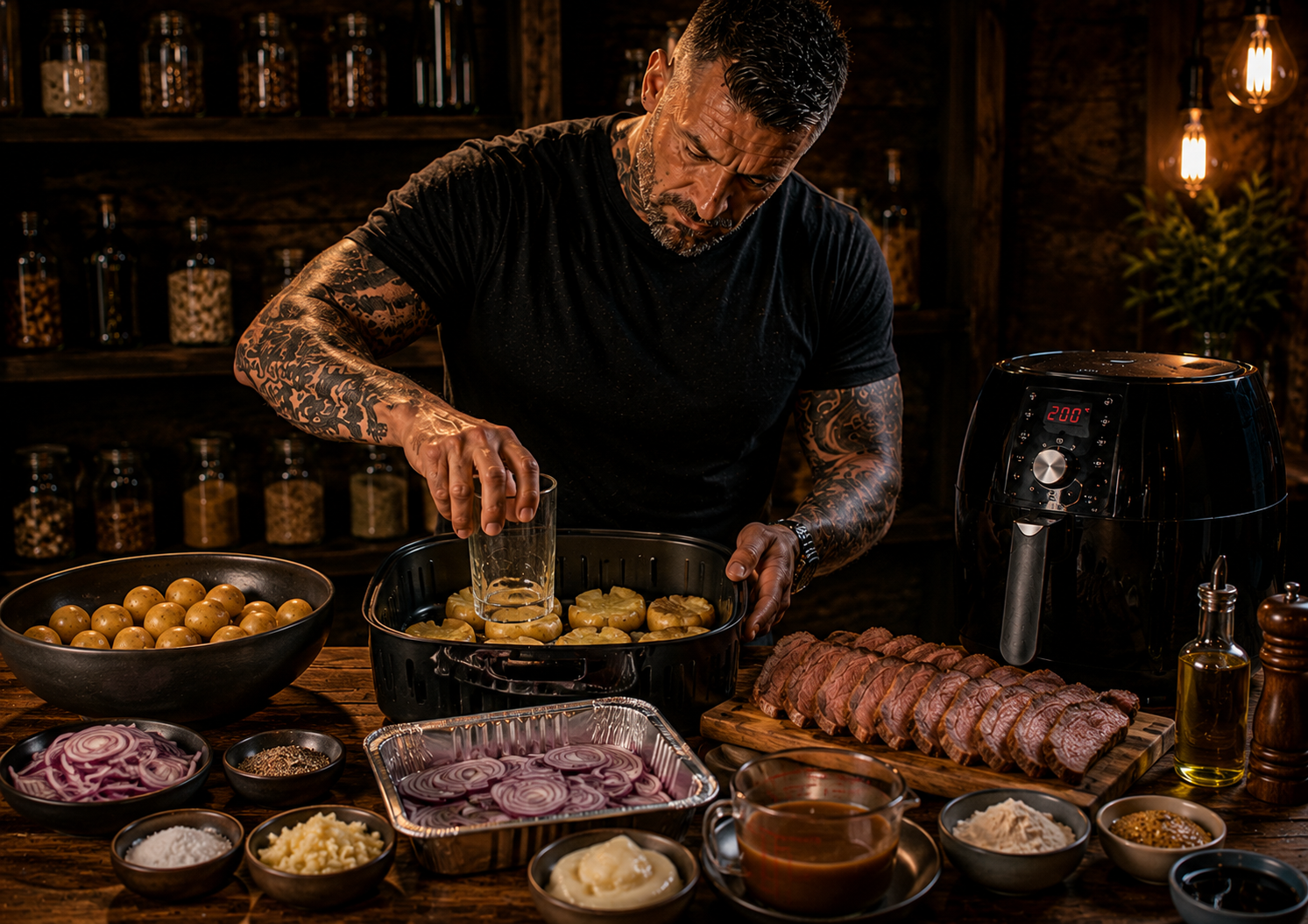 Air-Fryer Beef Dripping Roast Potato Smash Trays preparation stage