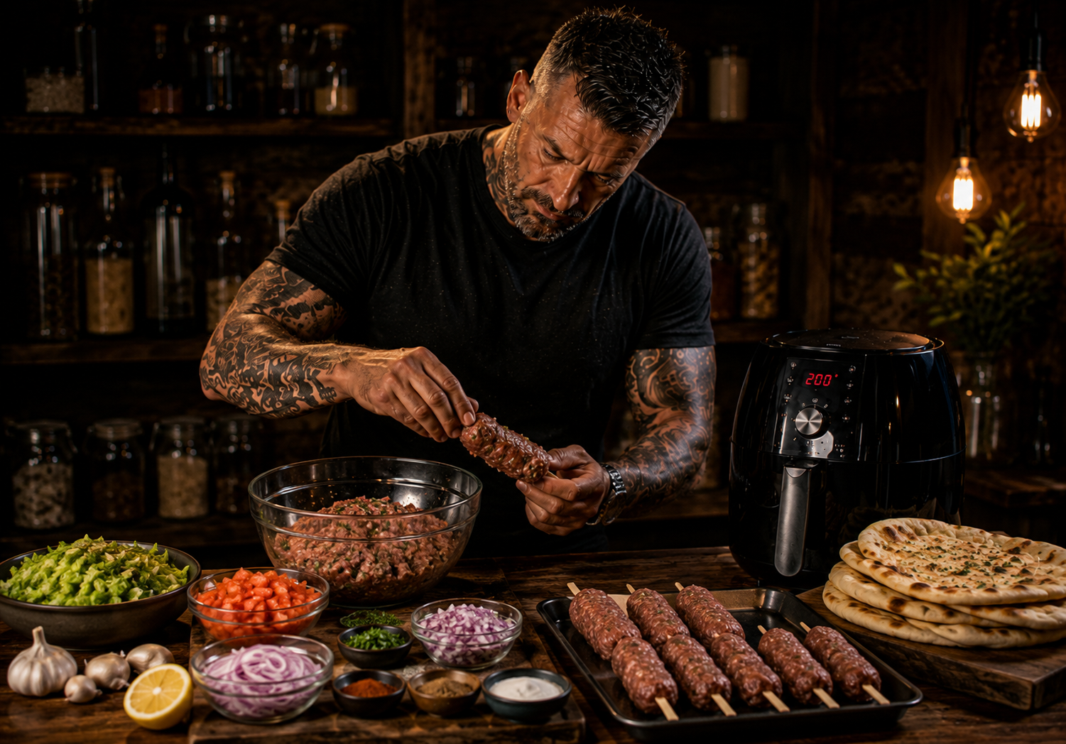 Air-Fryer Beef Kofta Naan Wraps preparation stage