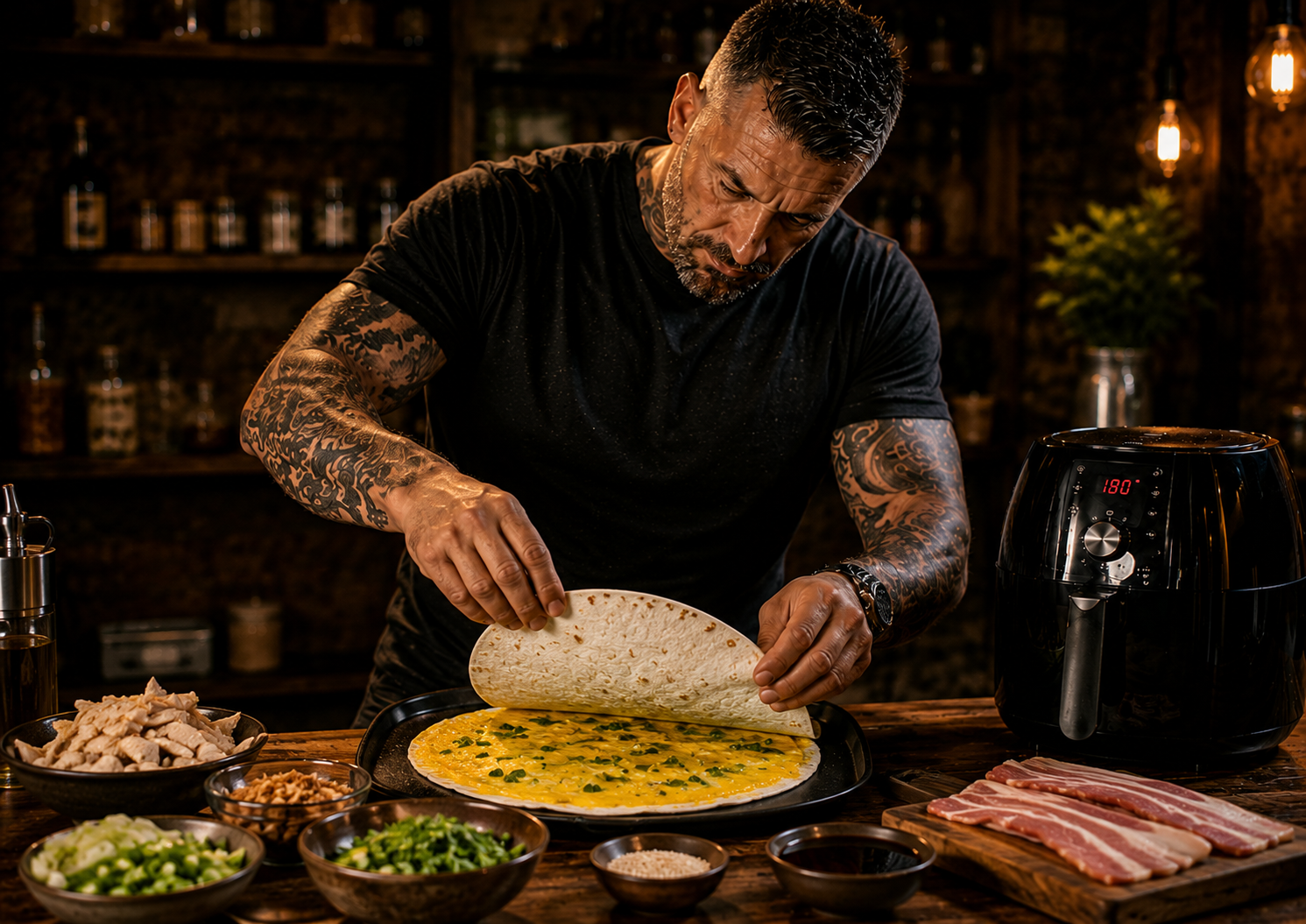 Air-Fryer Beijing Jianbing Breakfast Wraps preparation stage