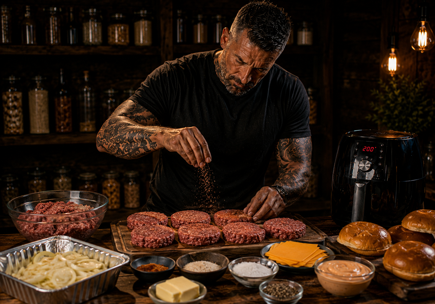 Air-Fryer Big Steakhouse Burger Melts preparation stage