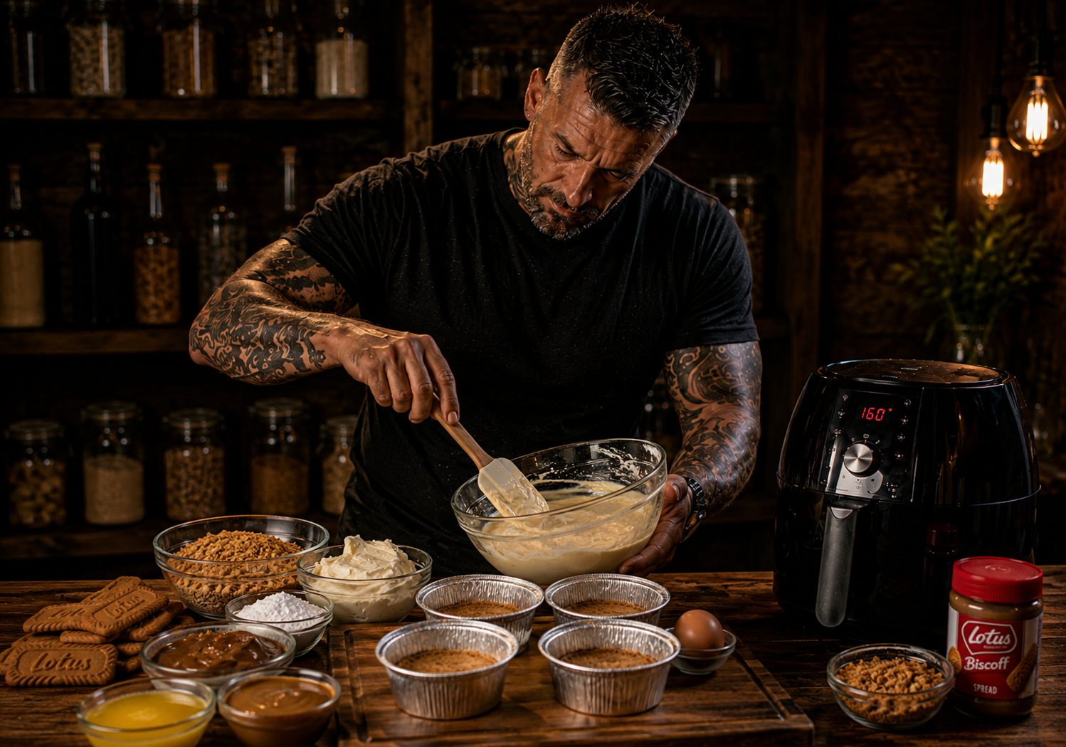 Air-Fryer Biscoff Cheesecake Pots preparation stage