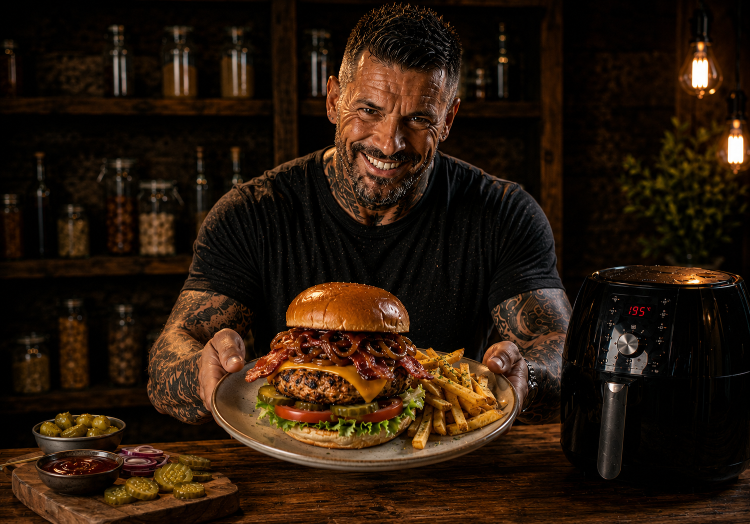 Air Fryer Blackened BBQ Turkey Burger Stacks