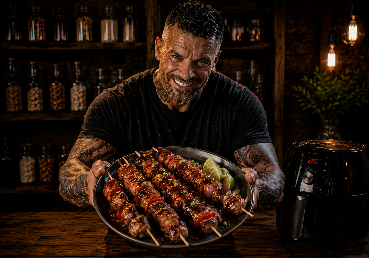 Air Fryer Black Pepper BBQ Chicken Skewers