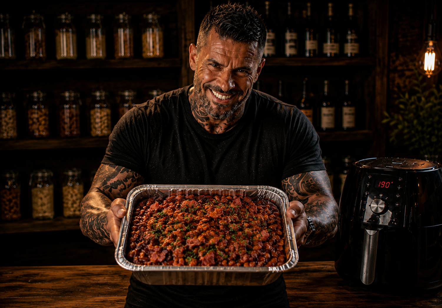 Air Fryer Bourbon Bacon Baked Bean Trays