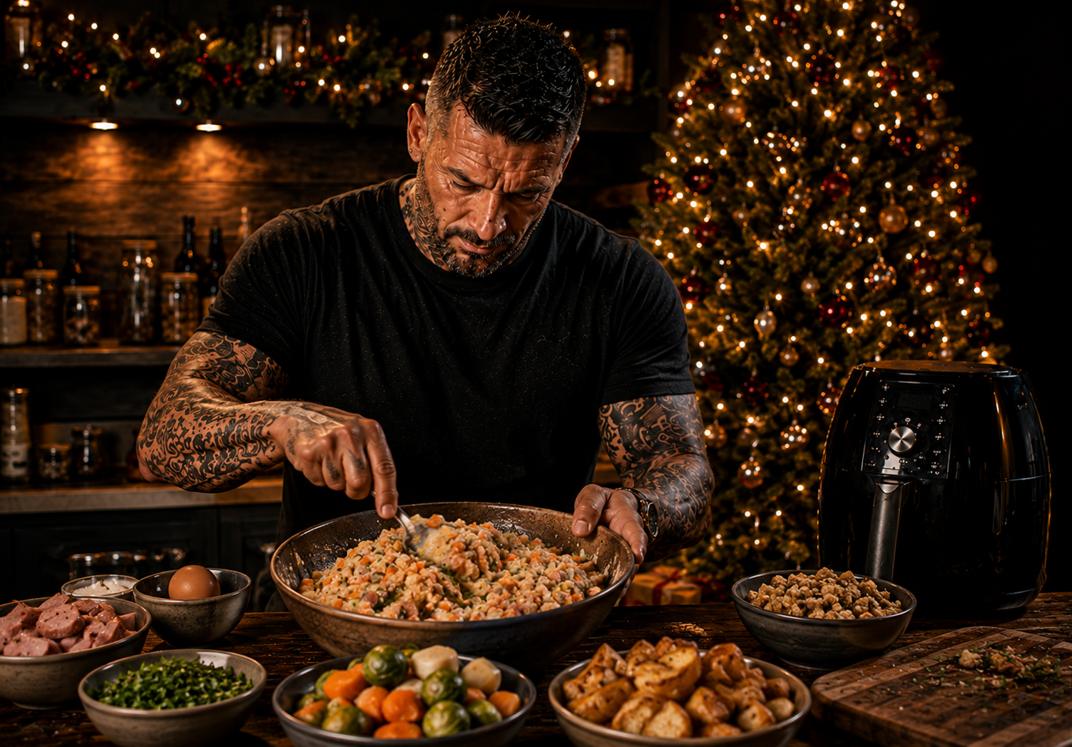 Air-Fryer Boxing Day Bubble & Squeak Cakes preparation stage