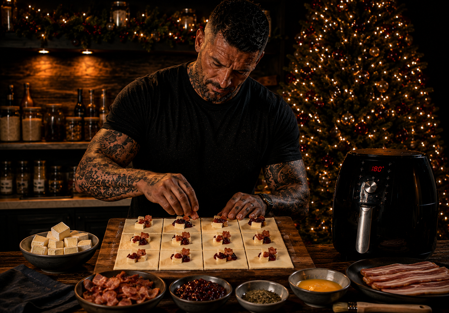 Air-Fryer Brie & Bacon Christmas Parcels preparation stage
