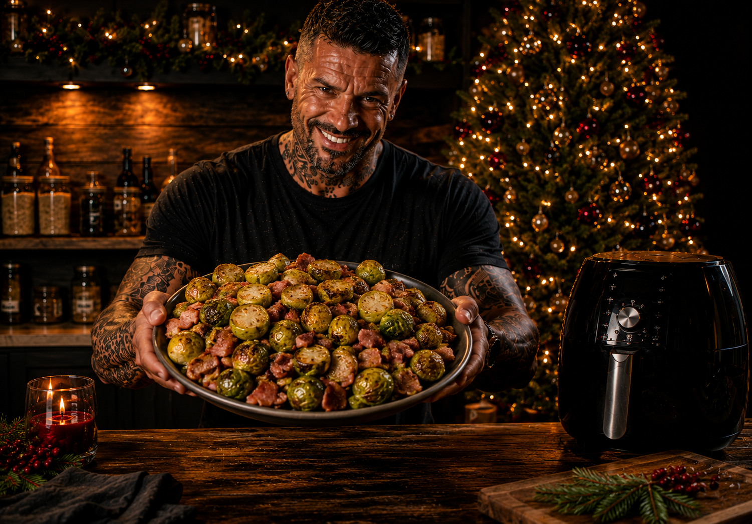 Air-Fryer Brussels Sprouts with Bacon