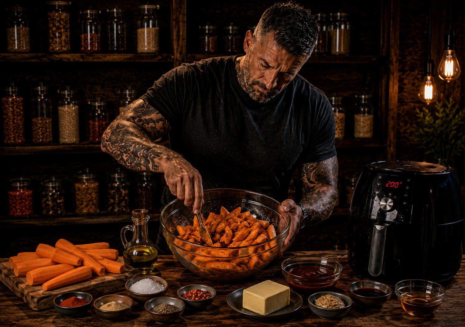 Air Fryer Burnt Butter BBQ Carrot Wedges preparation stage