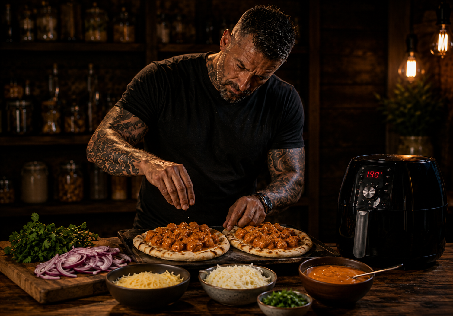 Air-Fryer Butter Chicken Loaded Naan preparation stage