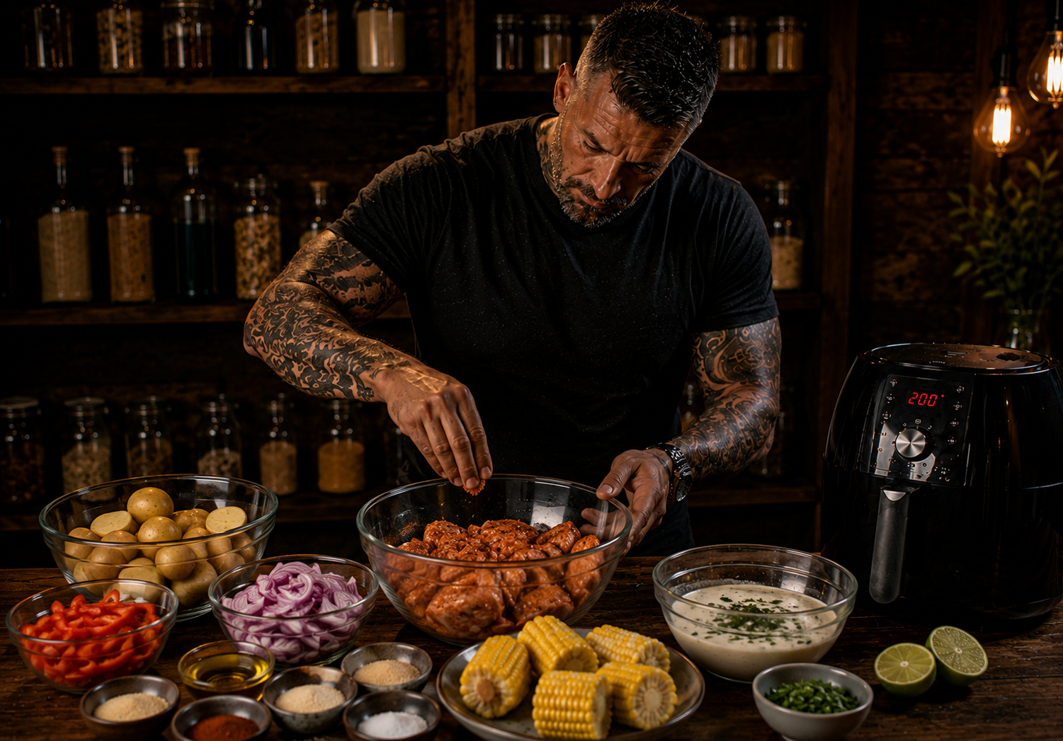 Air-Fryer Cajun Chicken Corn & Potato Boxes preparation stage