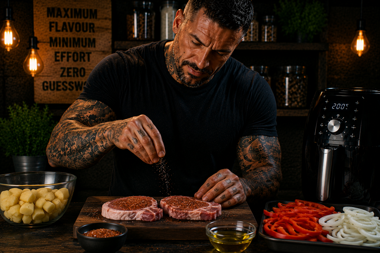 Air-Fryer Cajun Pork Chop Potato Boxes preparation stage