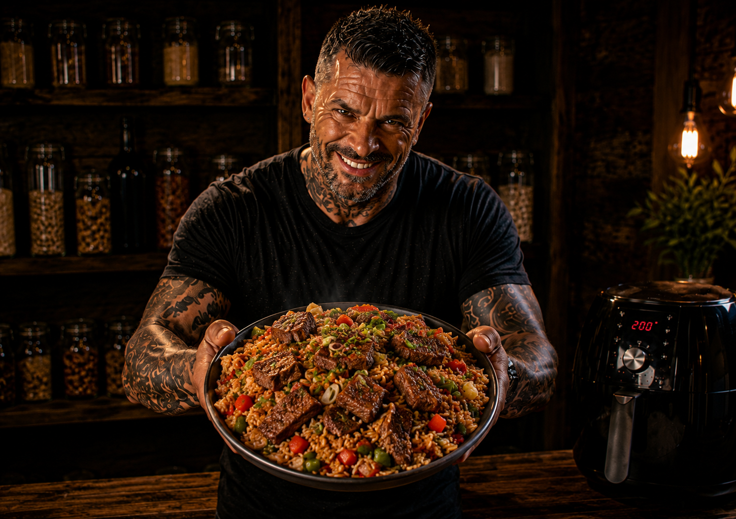 Air-Fryer Cajun Steak Dirty Rice Boxes