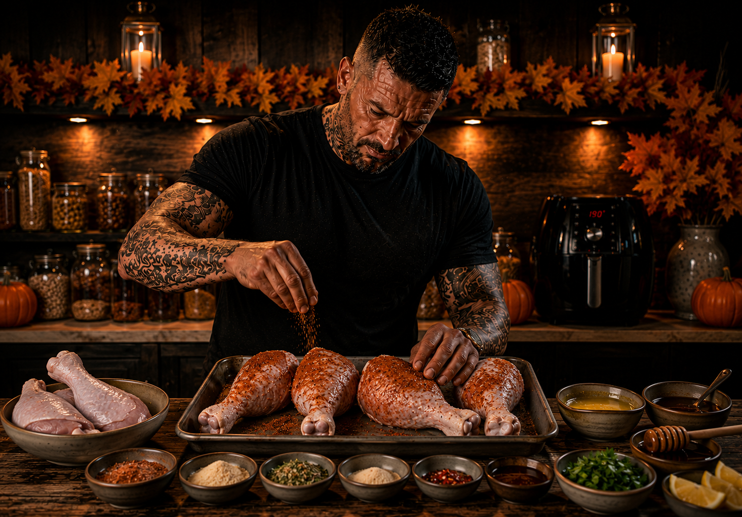 AIR-FRYER CAJUN TURKEY DRUMSTICKS preparation stage