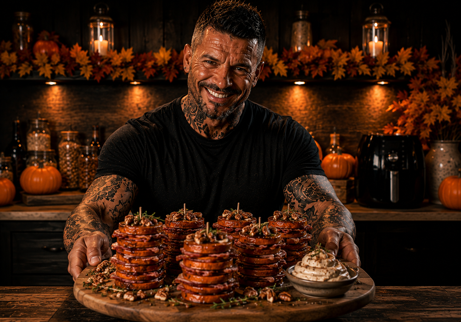 AIR-FRYER CANDIED SWEET POTATO BACON STACKS