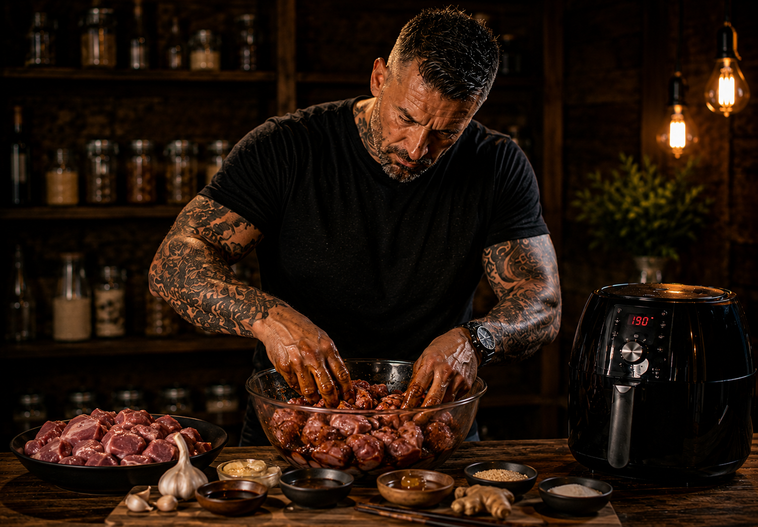 Air-Fryer Cantonese Char Siu Pork Bites preparation stage