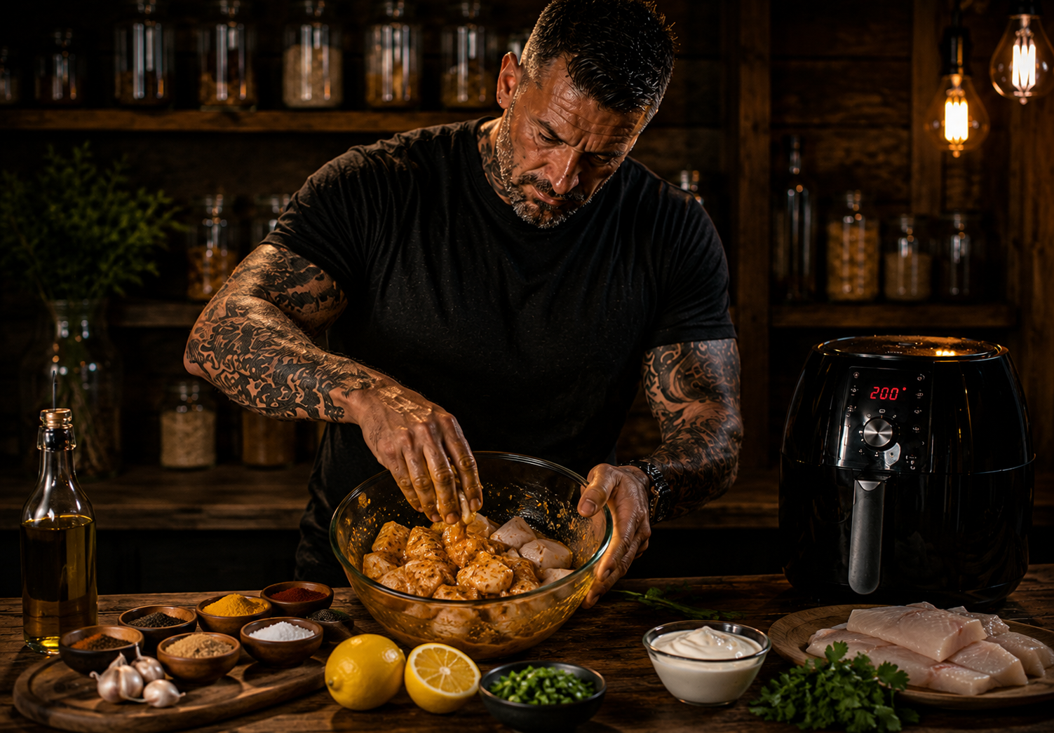 Air-Fryer South African Cape Malay Fish Bites preparation stage