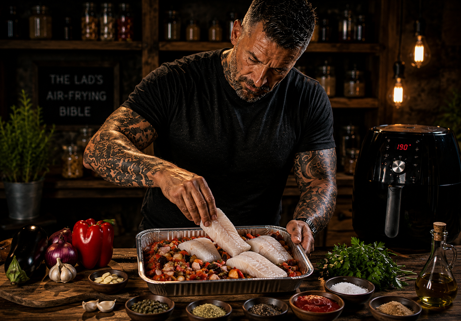 Air-Fryer Sicilian Caponata Cod Fillets preparation stage