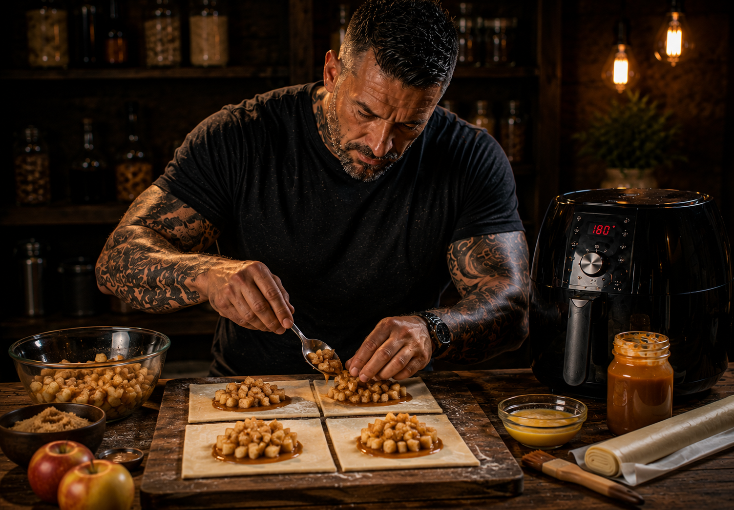 Air-Fryer Caramel Apple Danish Pockets preparation stage