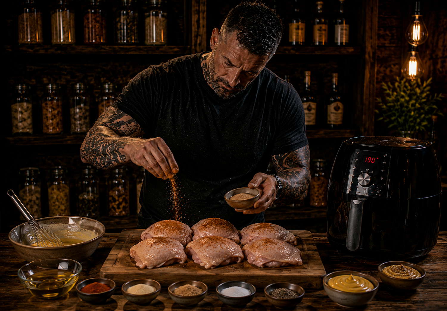 Air Fryer Carolina Mustard Chicken Thighs preparation stage