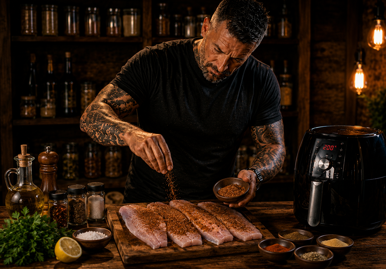 Air-Fryer Cajun Blackened Catfish Fillets preparation stage