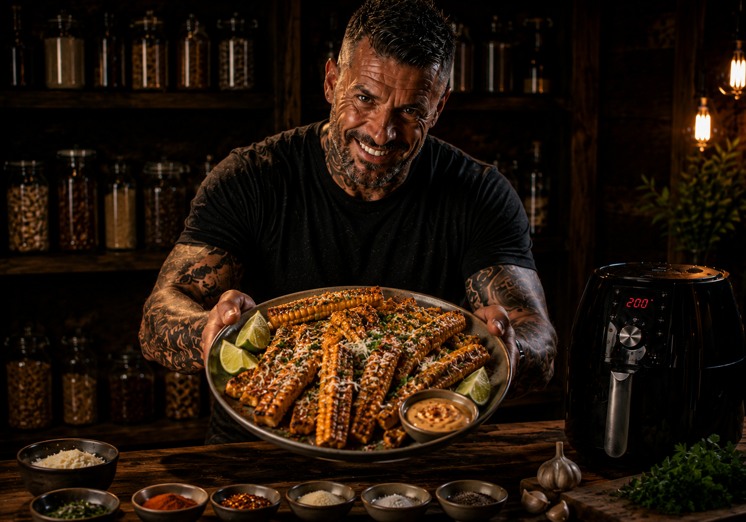 Air-Fryer Charred Corn Rib BBQ Trays