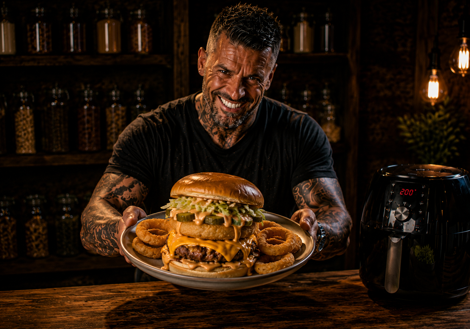 Air-Fryer Cheeseburger Onion Ring Stackers