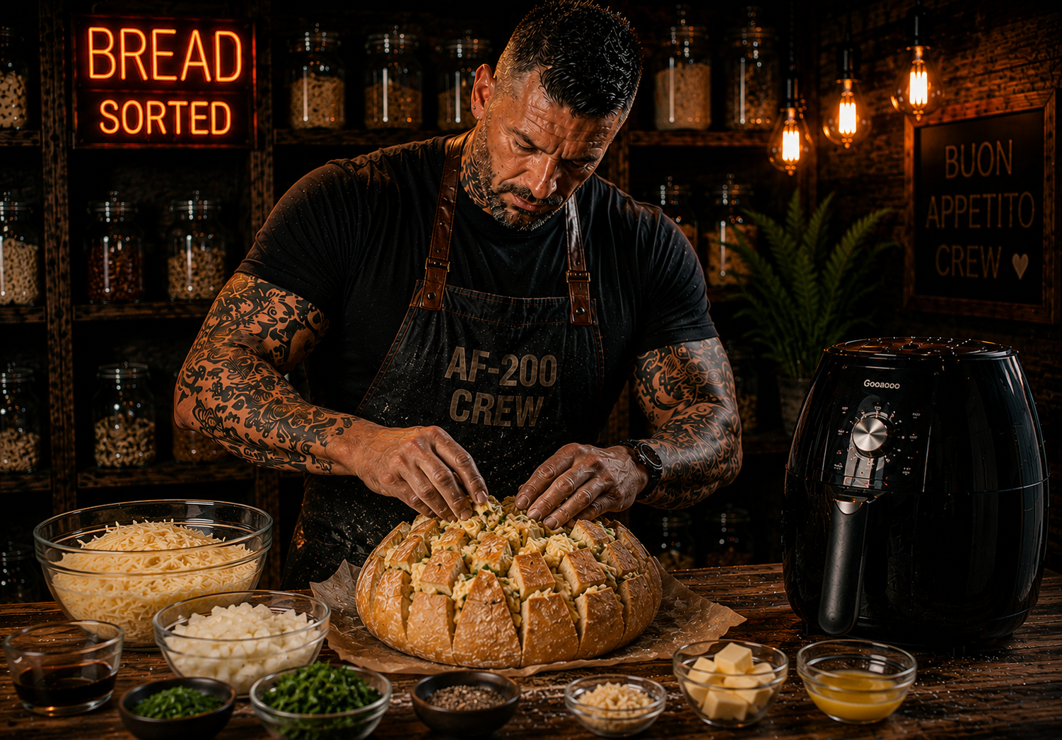 Air-Fryer Cheese & Onion Bloom Loaf preparation stage