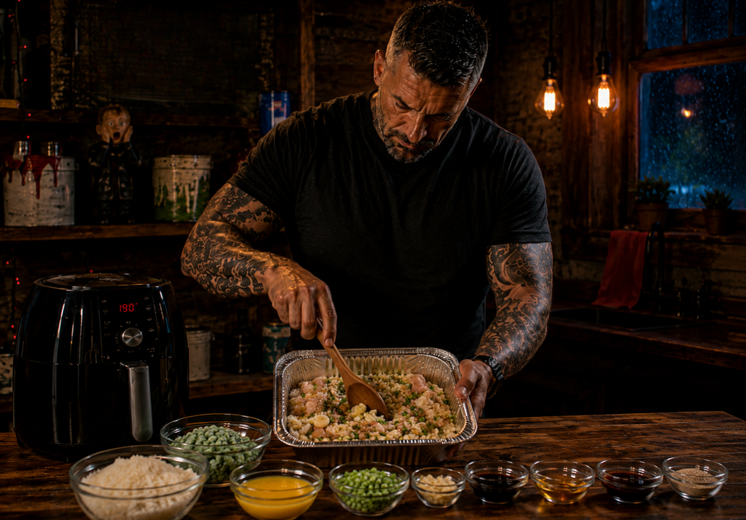 Air-Fryer Chicken Fried Rice preparation stage