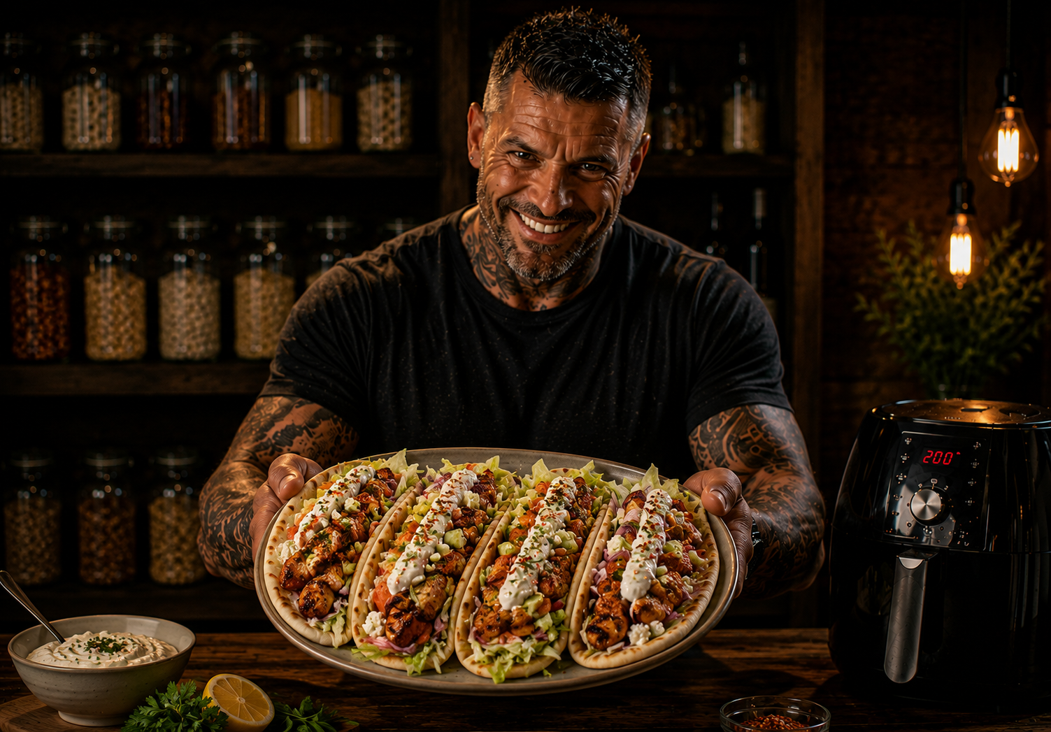 Air-Fryer Chicken Gyros Loaded Flatbreads