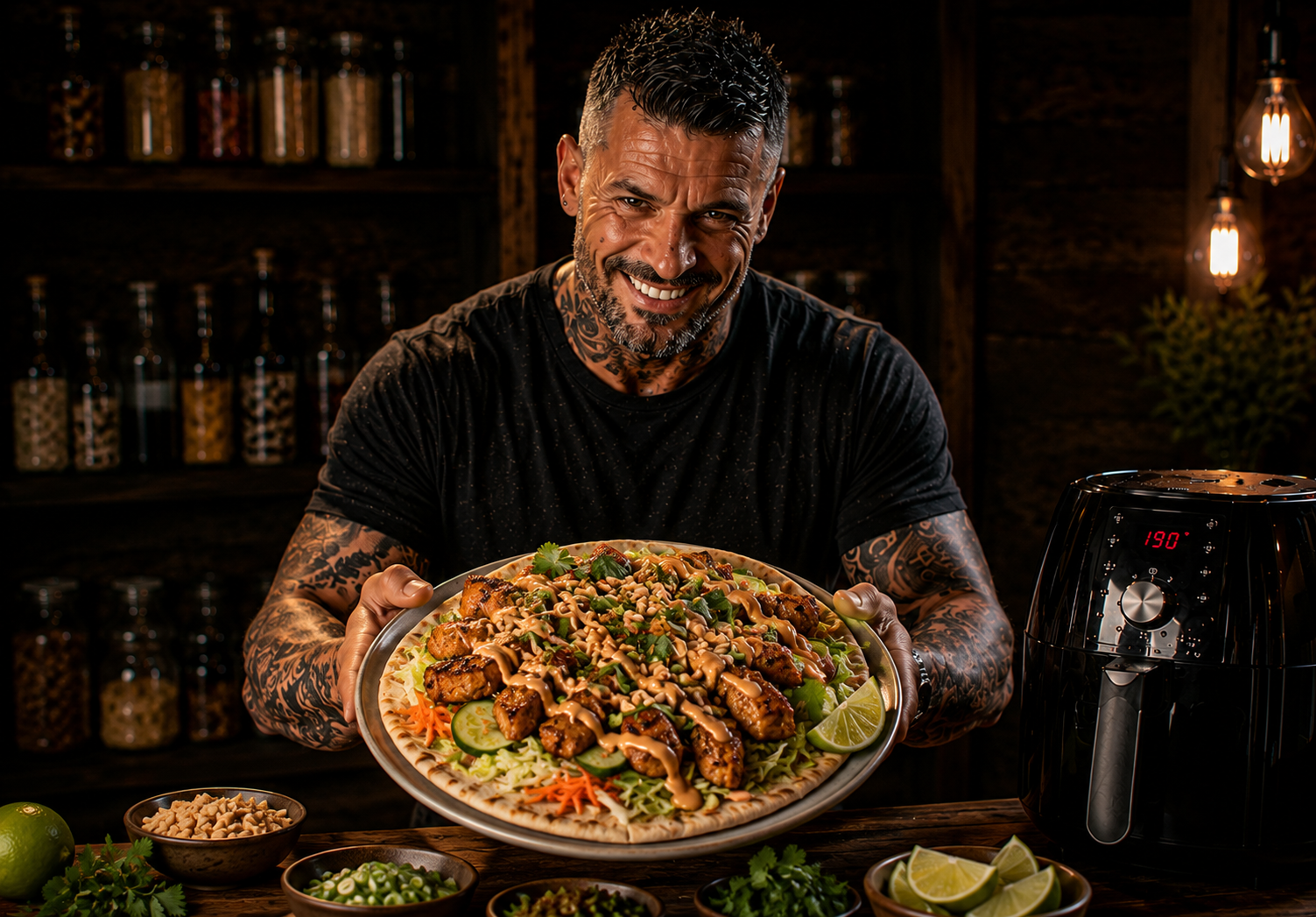 Air-Fryer Chicken Satay Loaded Flatbreads
