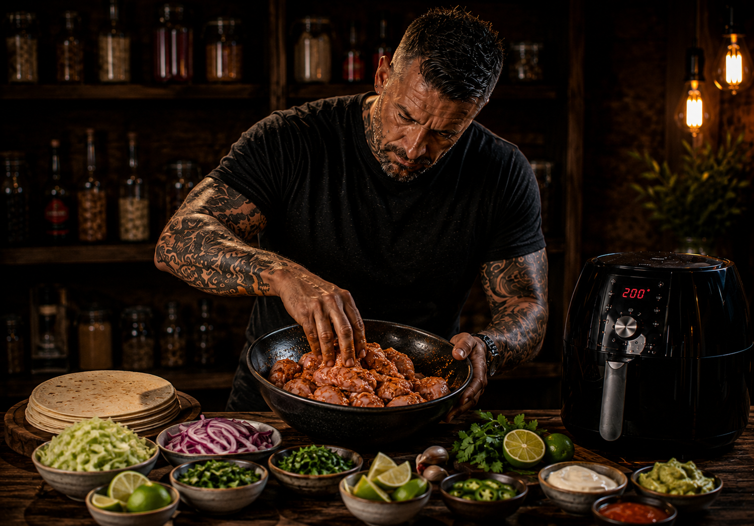 Air-Fryer Chilli Lime Chicken Taco Trays preparation stage