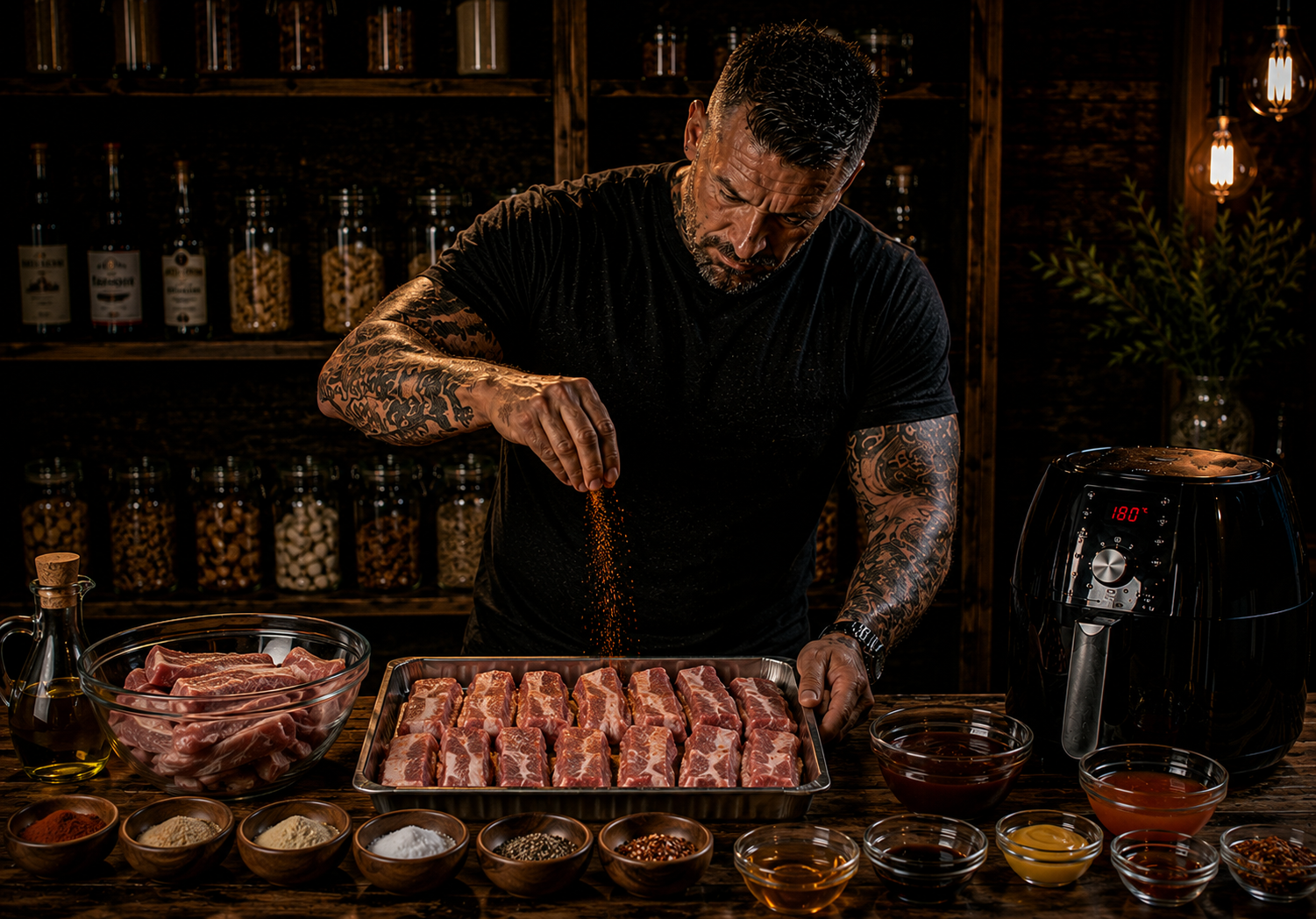 Air Fryer Chilli Maple Pork Riblets preparation stage