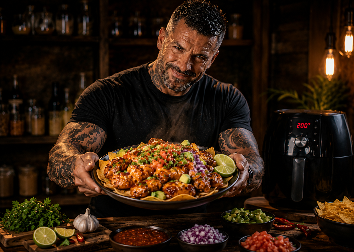 Air-Fryer Mexican Chipotle Salmon Loaded Nachos