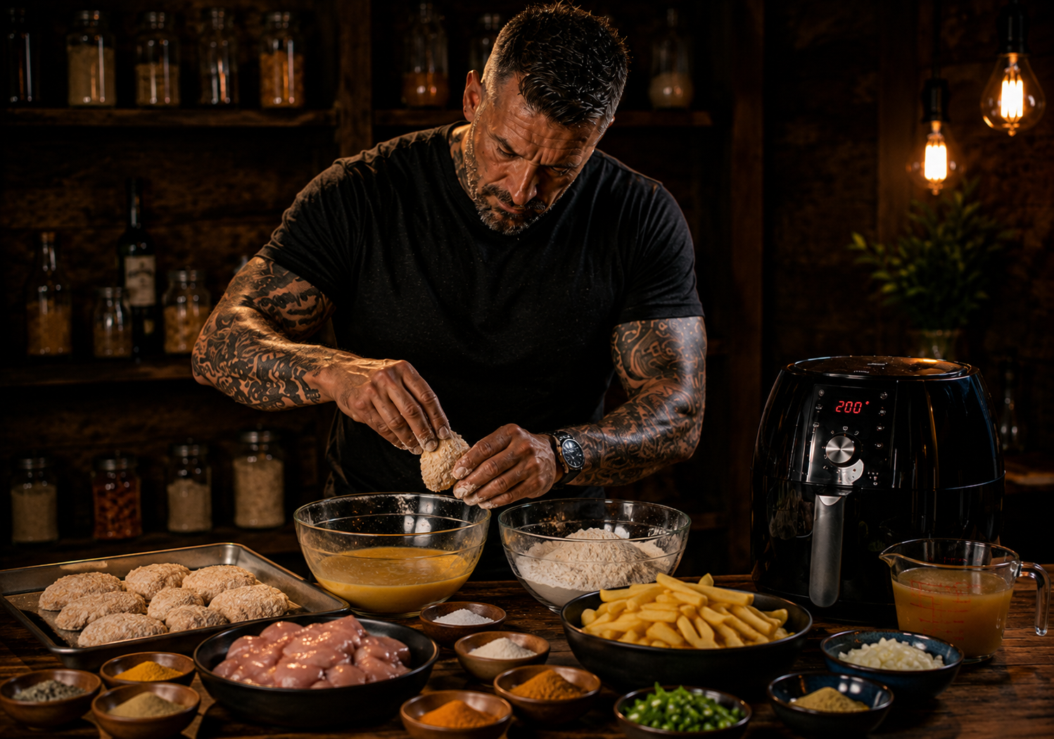 Air-Fryer Chip Shop Curry Sauce Chicken Bites preparation stage