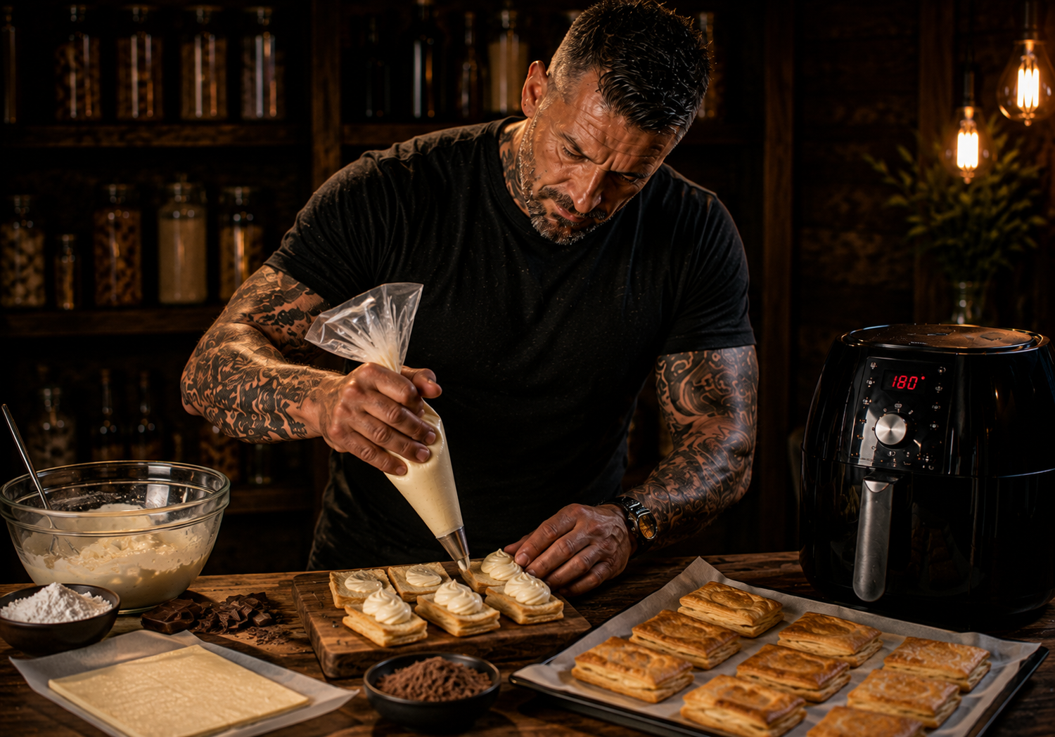 Air-Fryer Chocolate Éclair Puff Parcels preparation stage
