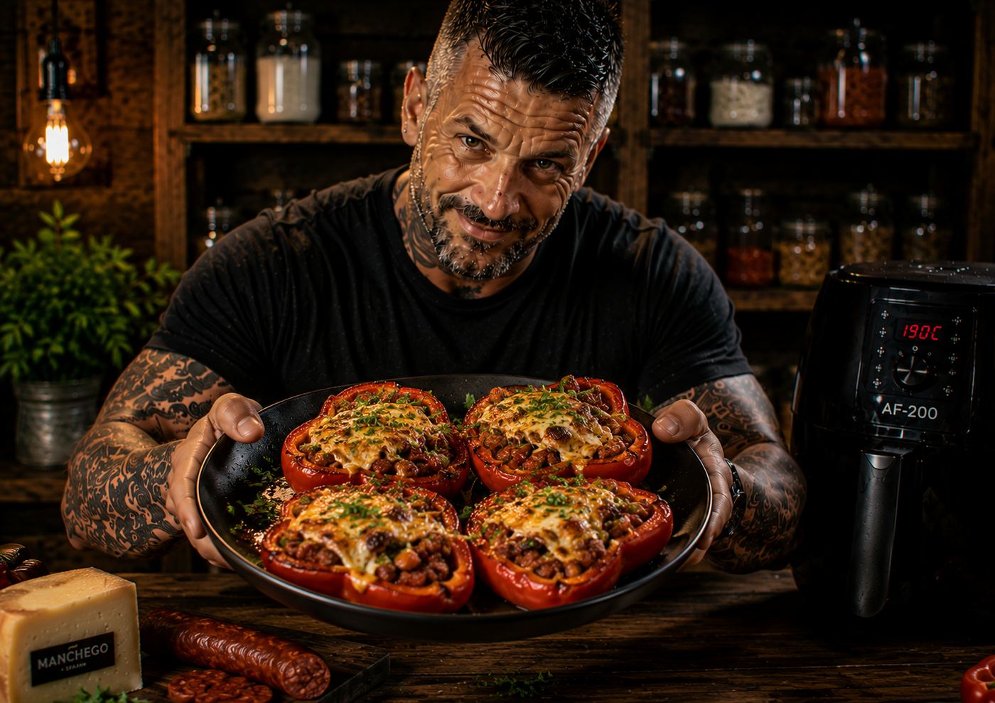 Air-Fryer Chorizo & Manchego Stuffed Peppers
