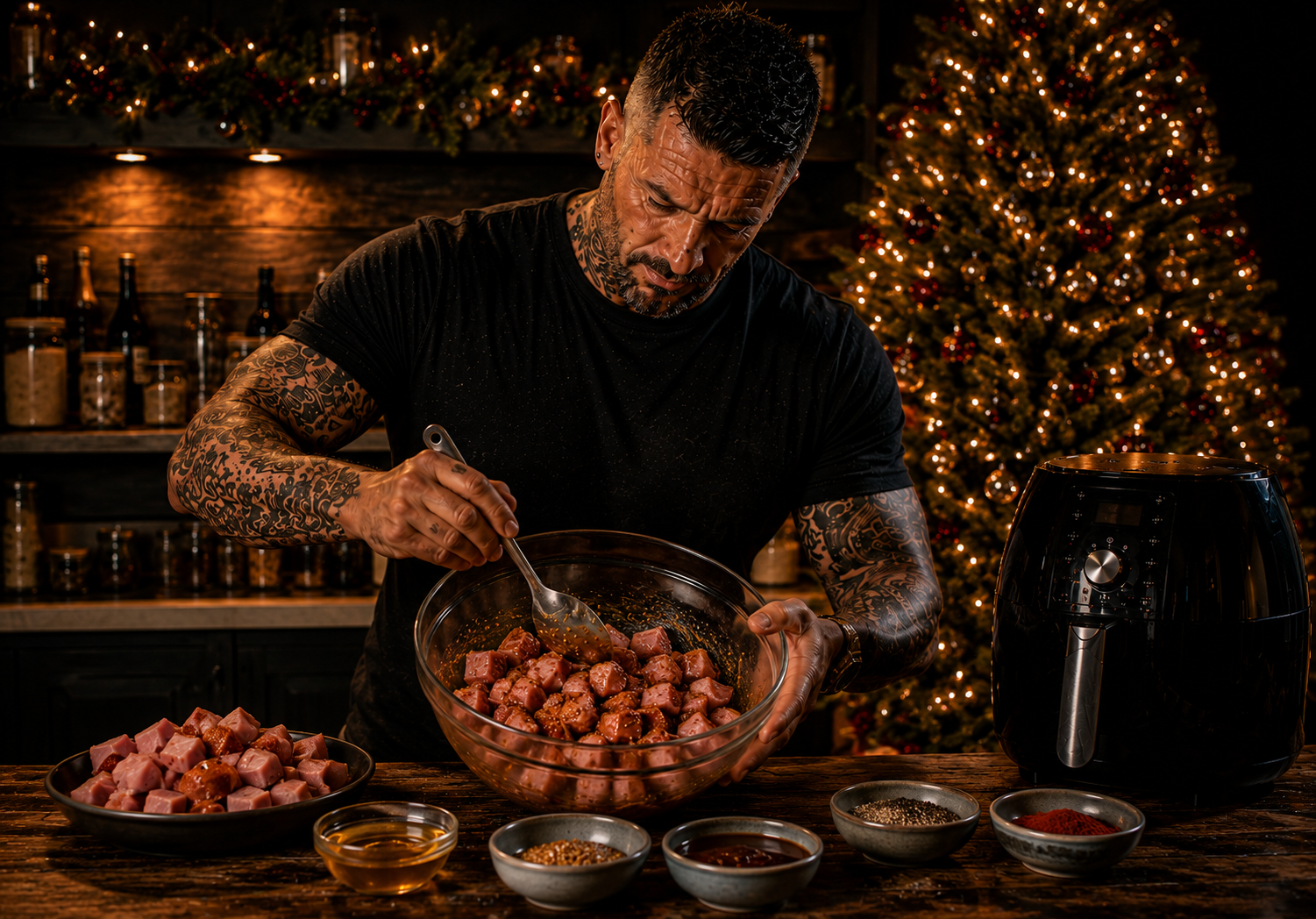 Air-Fryer Christmas Gammon Bites preparation stage