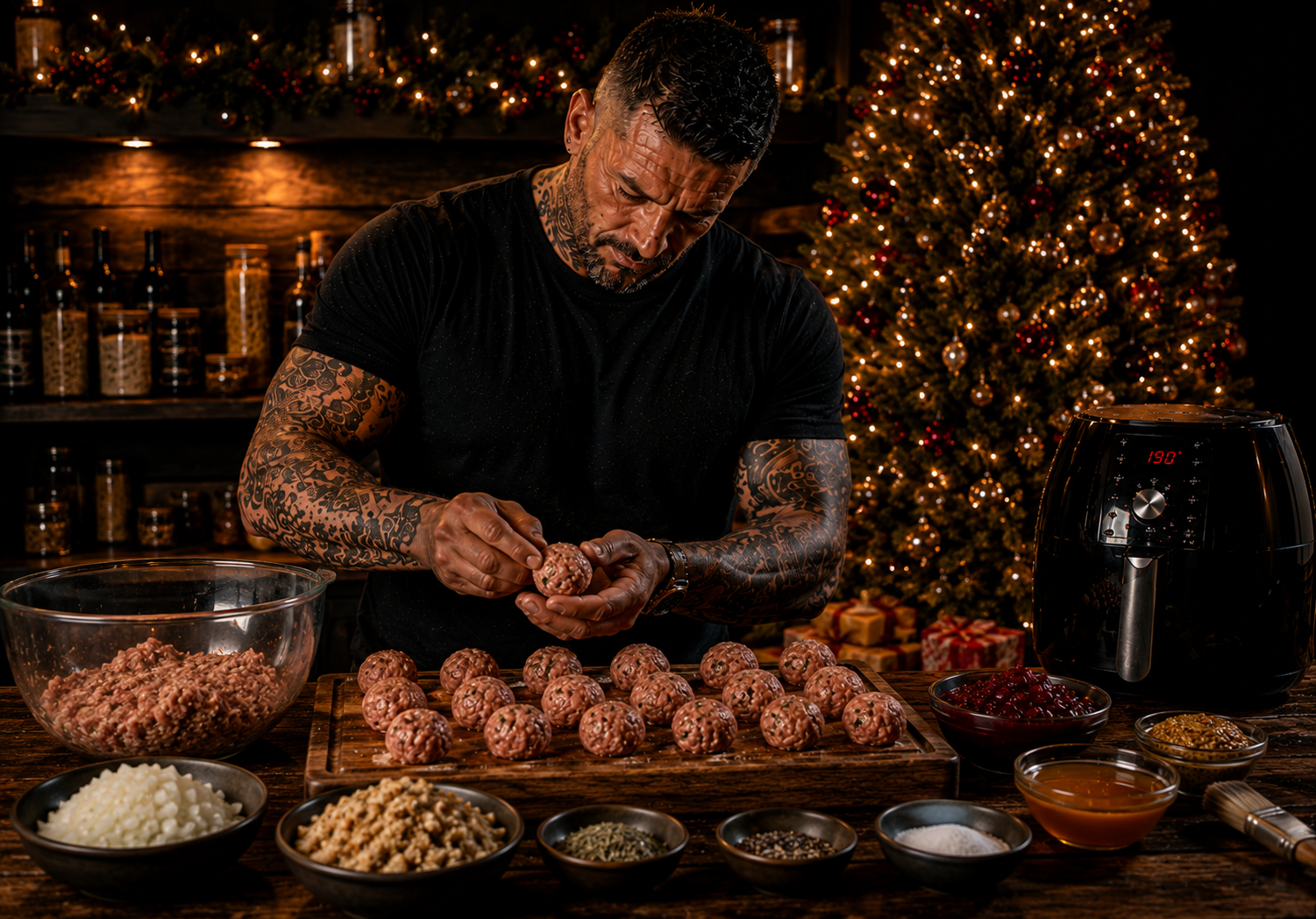 Air-Fryer Christmas Party Meatballs preparation stage