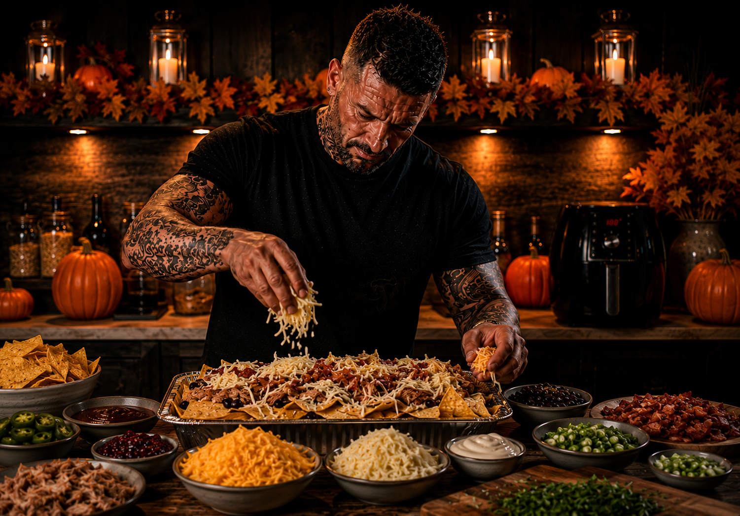 AIR-FRYER CRANBERRY BBQ PULLED TURKEY NACHOS preparation stage