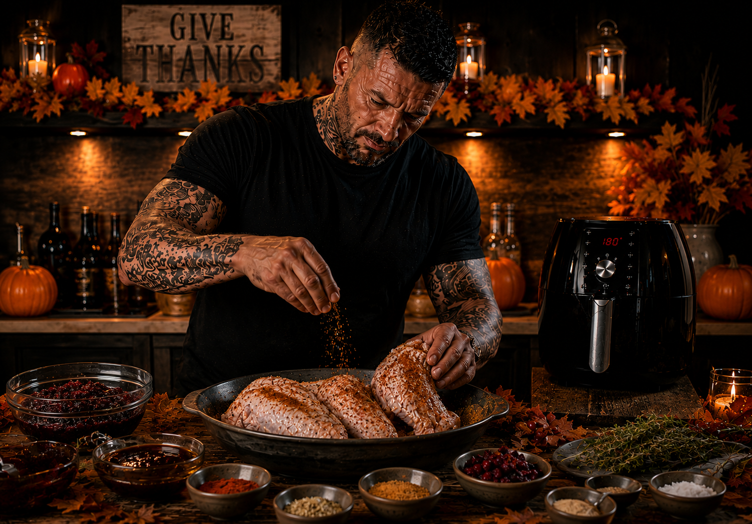 AIR-FRYER CRANBERRY BBQ TURKEY WINGS preparation stage