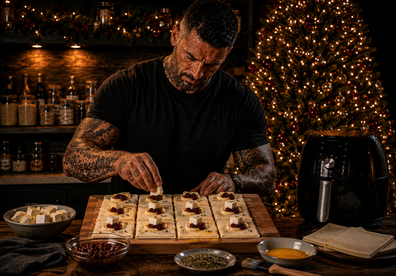 Air-Fryer Cranberry Brie Pastry Bites preparation stage