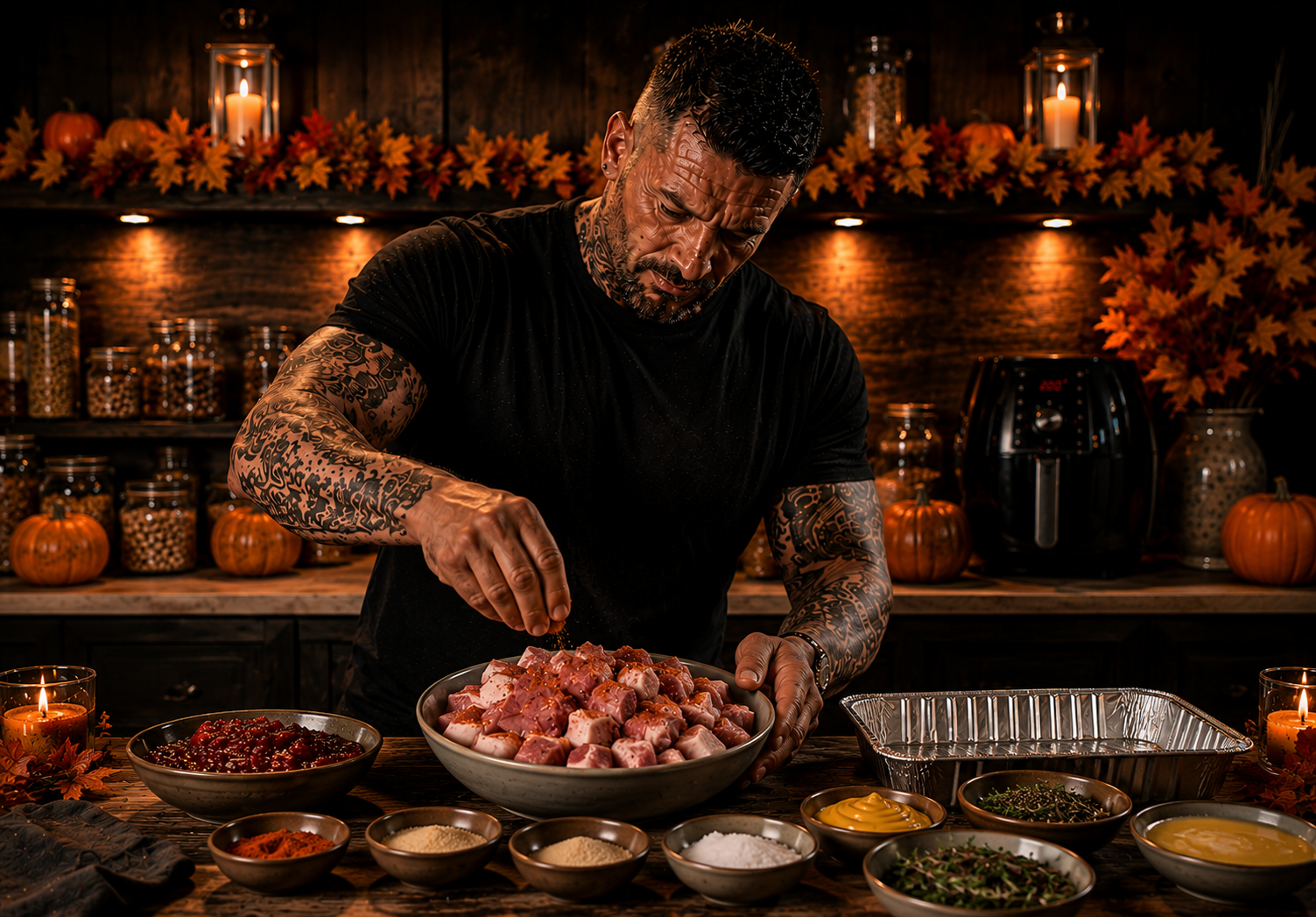 AIR-FRYER CRANBERRY GLAZED PORK BELLY BITES preparation stage
