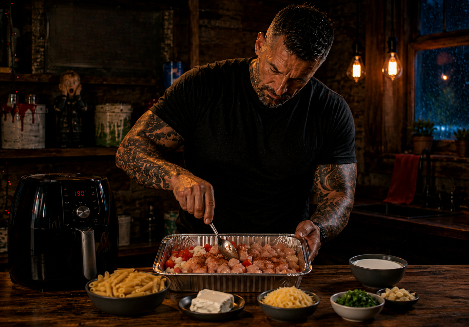 Air-Fryer Creamy Cajun Chicken Pasta Pot preparation stage