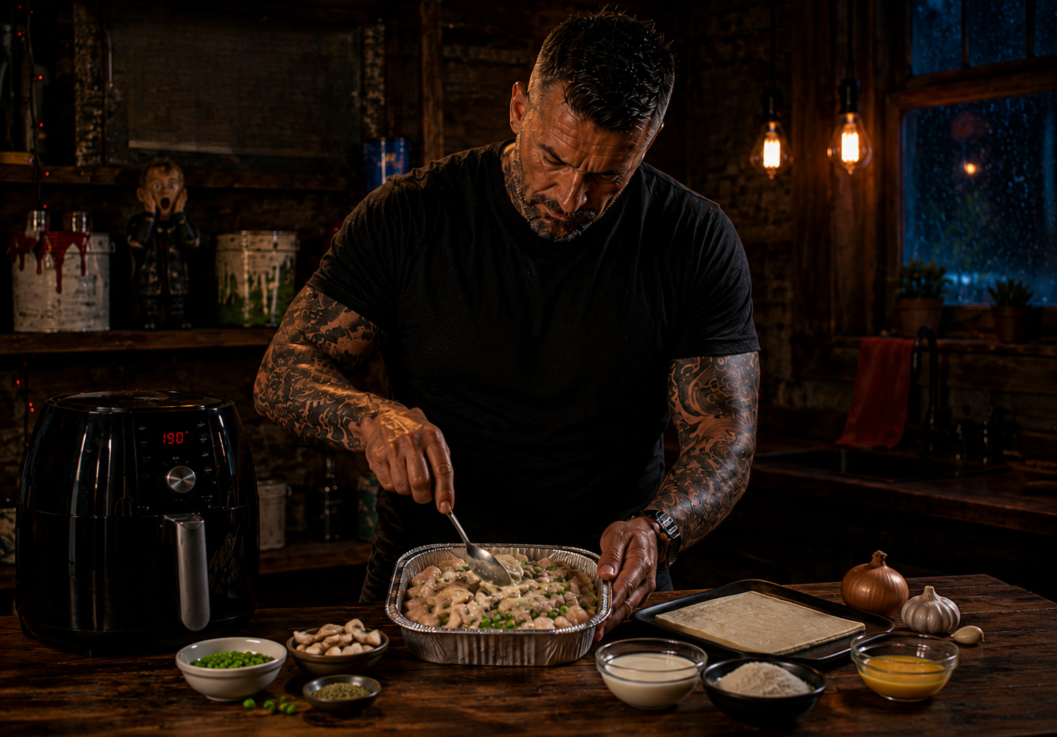 Air-Fryer Creamy Chicken Pie Pot preparation stage