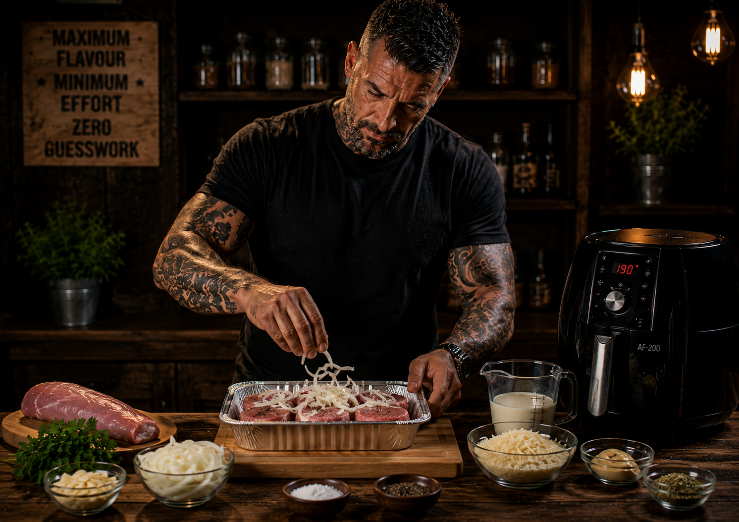 Air-Fryer Creamy Garlic Pork Tenderloin Pots preparation stage