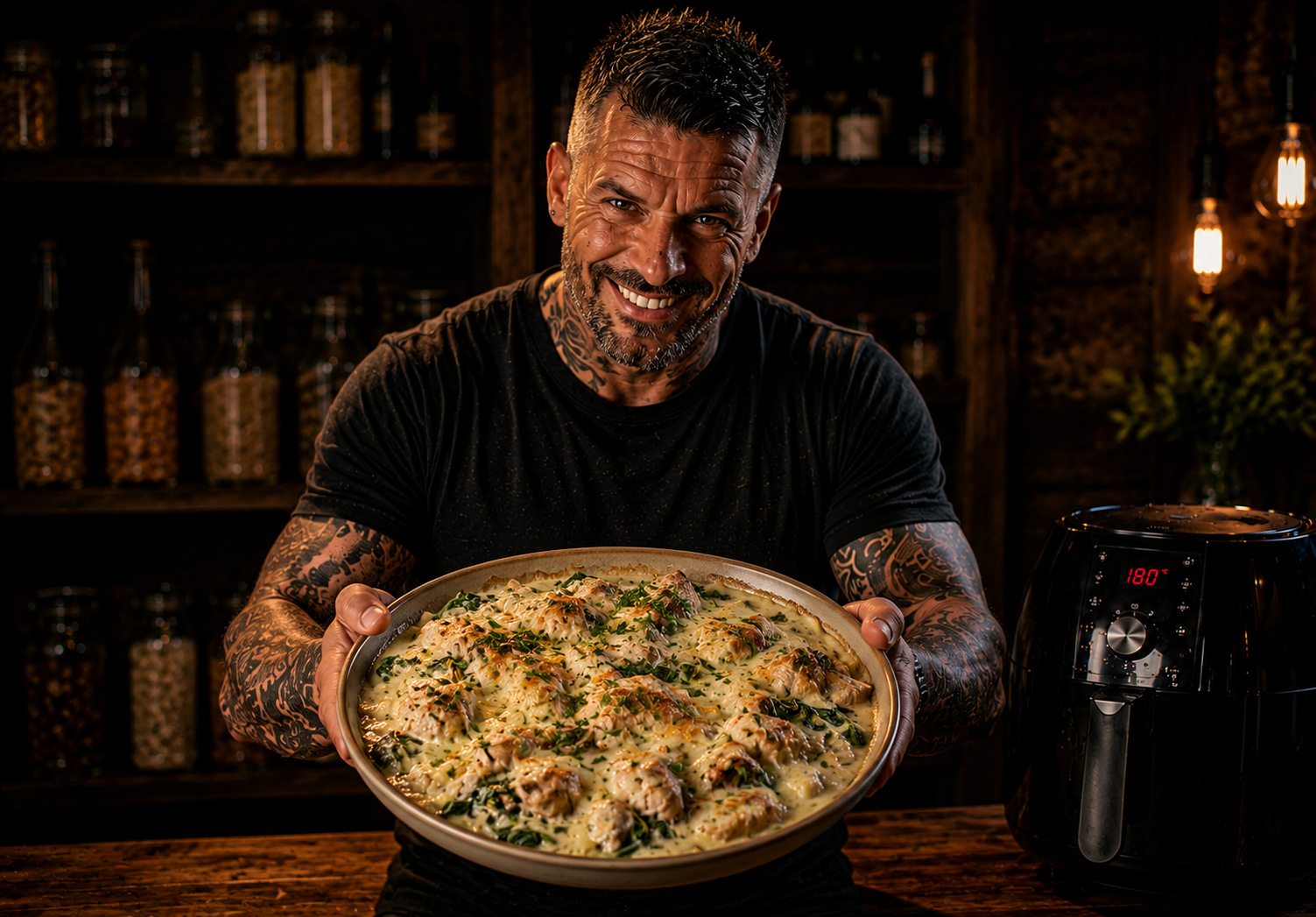 Air-Fryer Creamy Spinach Parmesan Chicken