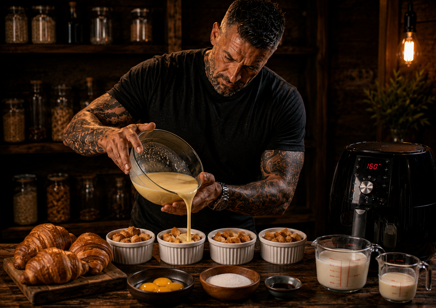 Air-Fryer Crème Brûlée Croissant Pots preparation stage