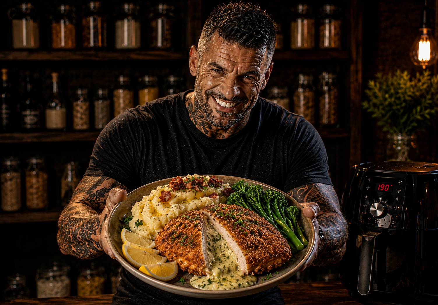 Air-Fryer Crispy Chicken Kyiv Loaded Mash Bowls