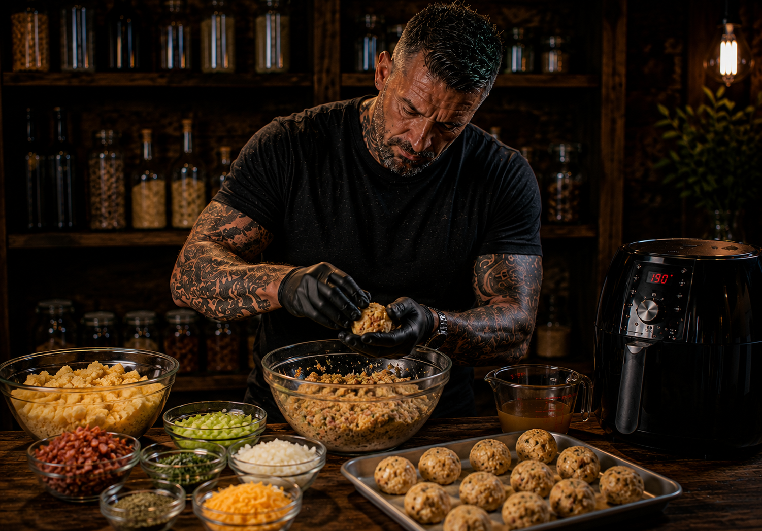 Air Fryer Crispy Cornbread Stuffing Bites preparation stage