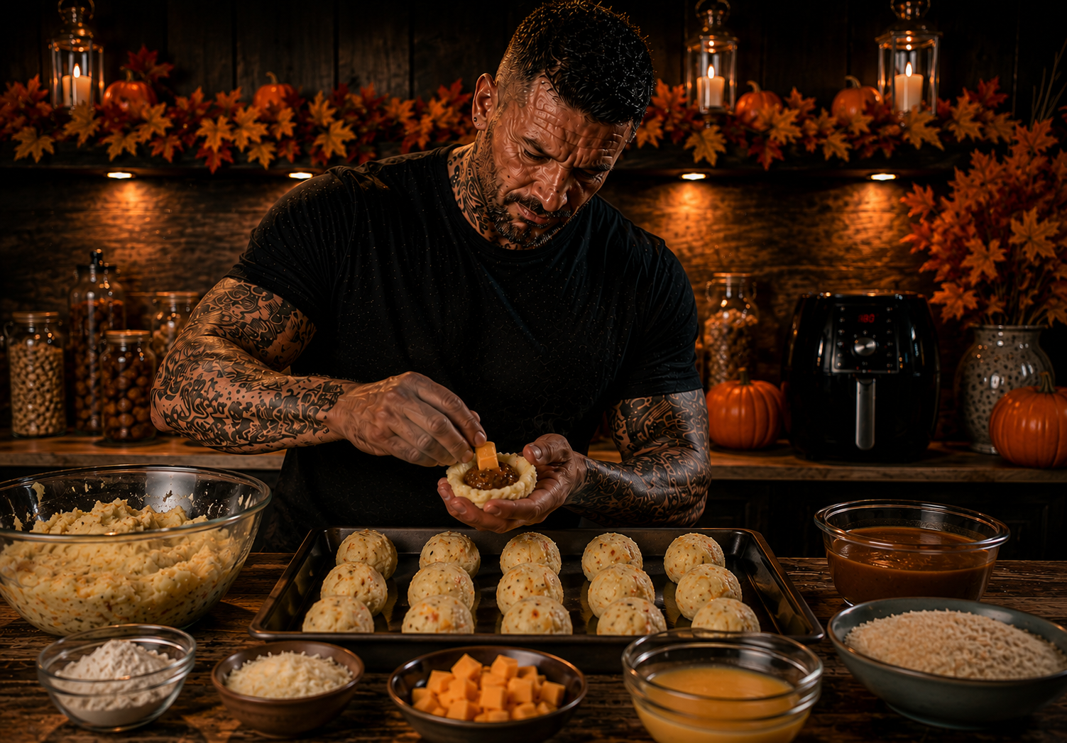 AIR-FRYER CRISPY MASHED POTATO GRAVY BOMBS preparation stage